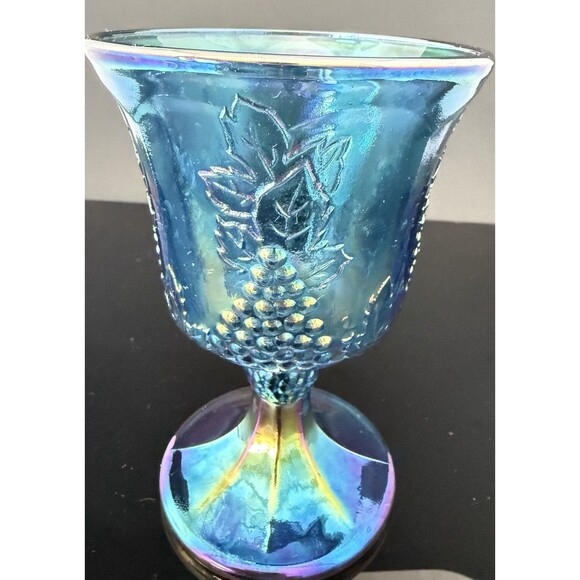 Vintage Indiana Glass Blue Iridescent Grape Goblets Set of 4 - 8 oz MCM - Picture 9 of 12